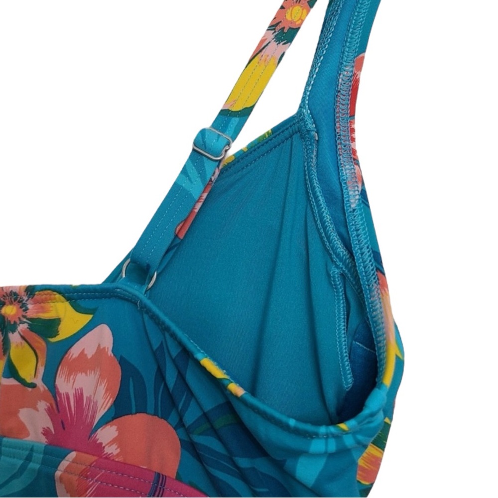 LANDS’ END Floral Wrap Tankini Top in Teal/Pink Size 10 — ABSOLUTELY GORGEOUS!!! - Picture 6 of 9
